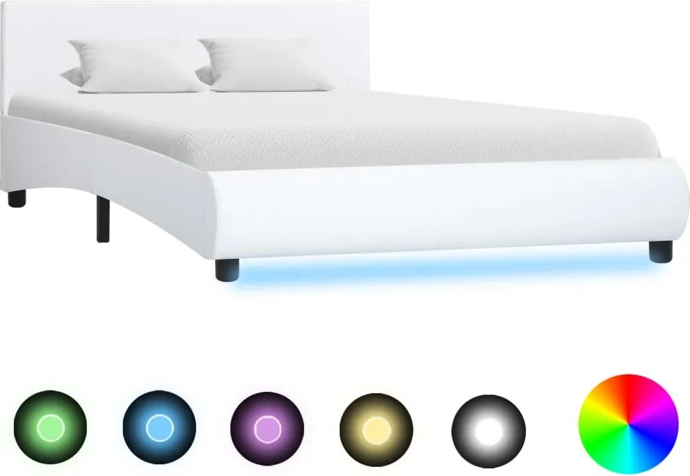 Estrutura de cama c/ LED 120x200 cm couro artificial branco