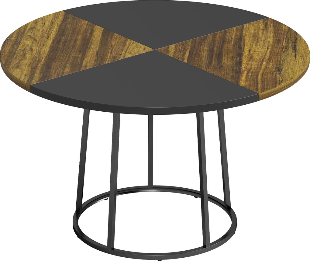 HOMCOM Mesa de Jantar Redonda Ø120 cm para 4-6 Pessoas com Tampo Bicolor, Estilo Industrial, Castanho Rústico e Preto | Aosom Portugal