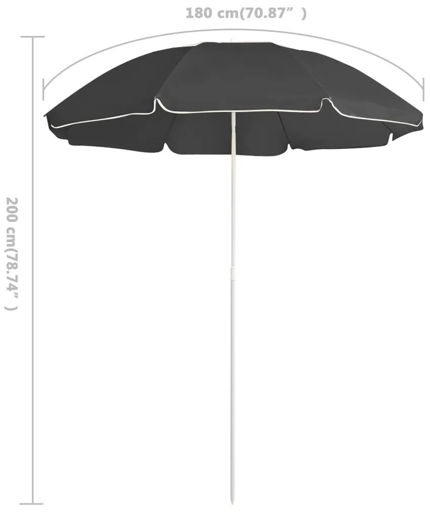 Guarda-sol de jardim com poste de aço 180 cm antracite
