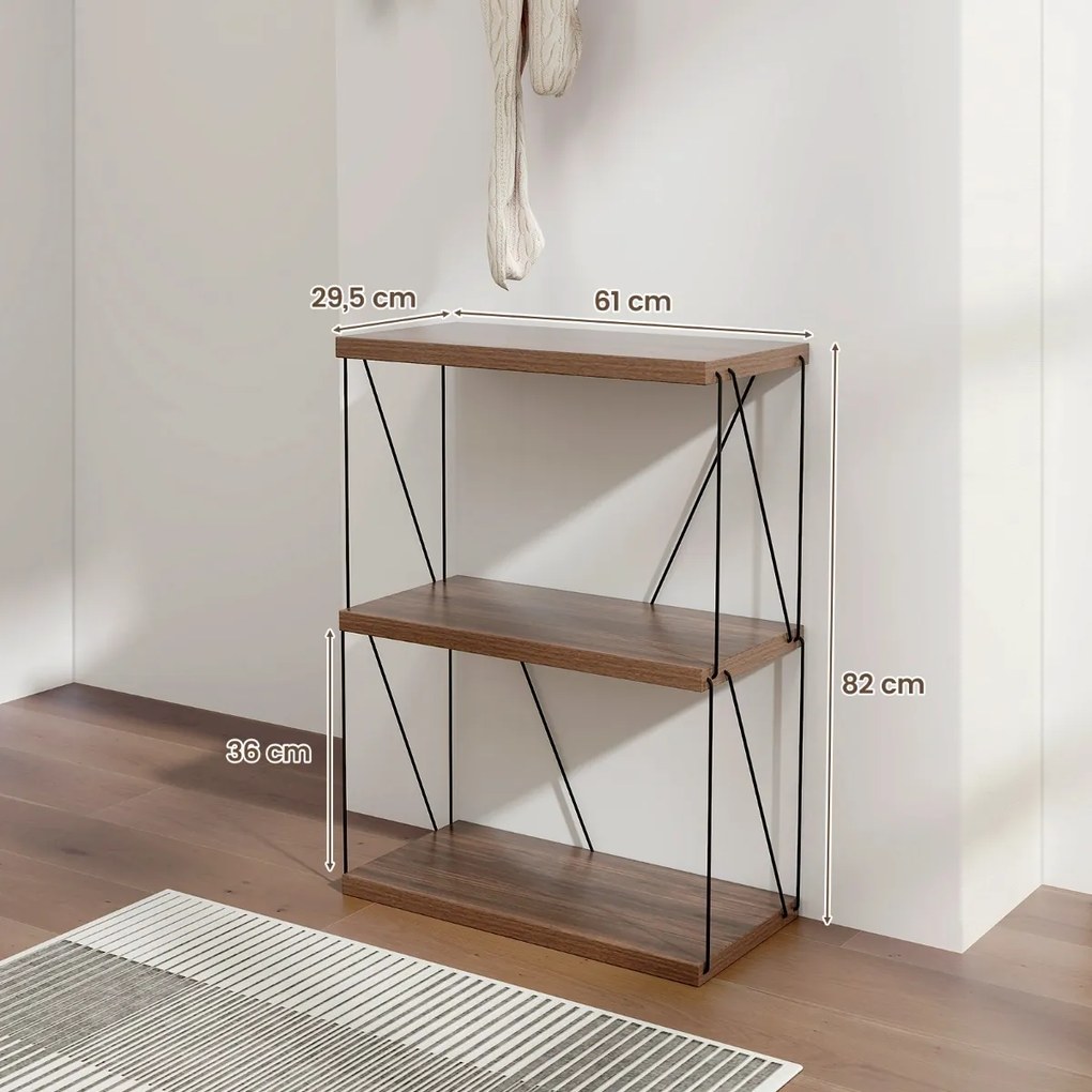 Estante multiusos de 3 níveis com estrutura metálica para arrumação doméstica Estante 61 x 82 cm Nogueira