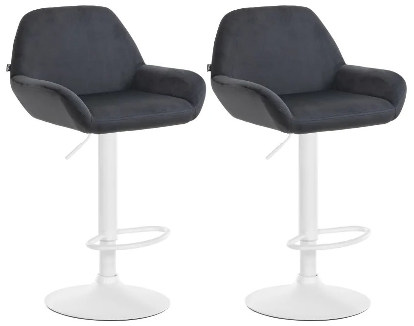 Conjunto de 2 bancos altos em veludo com estrutura branca 89-109 x 51 x 52 cm preto