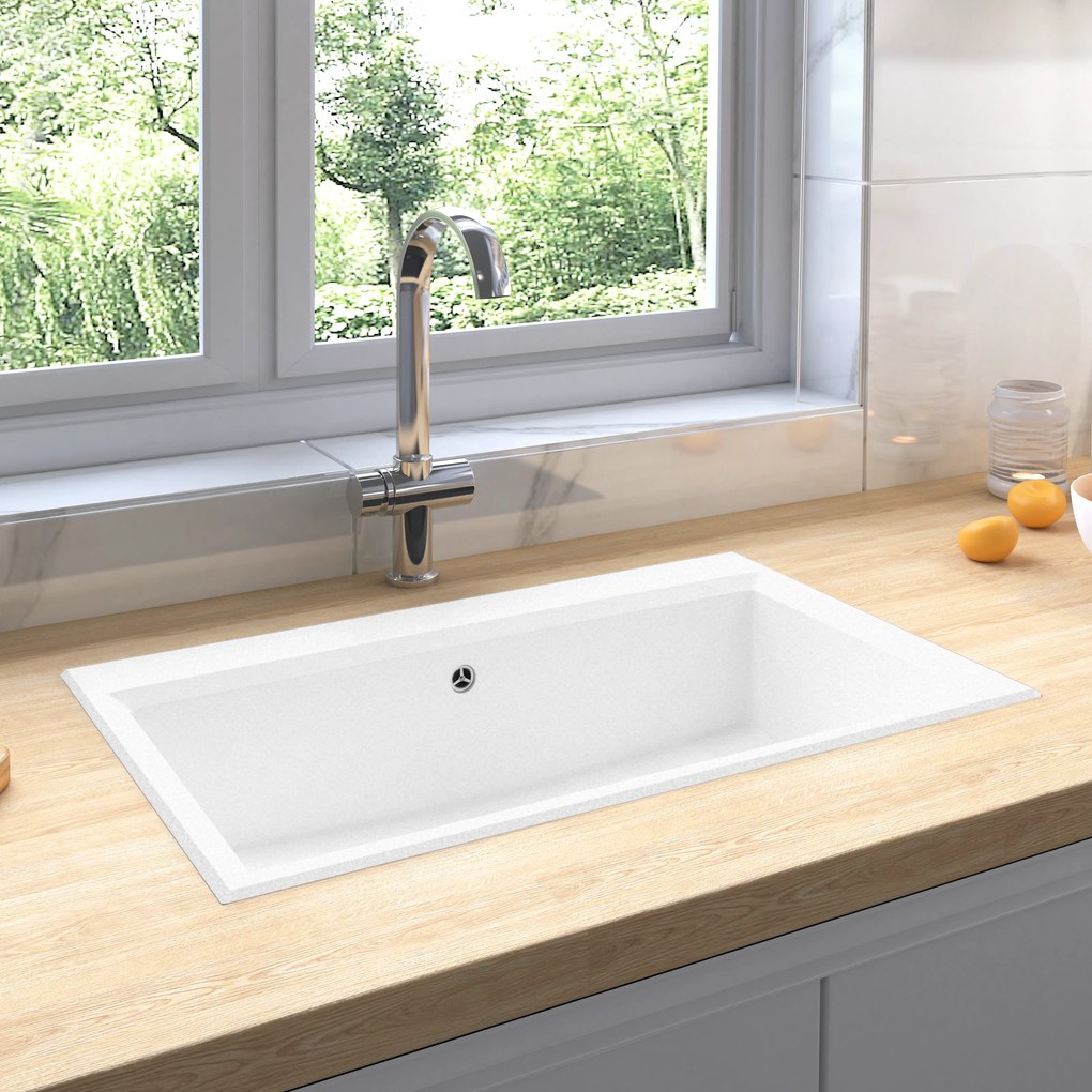 vidaXL Pia de Cozinha Branca 790x500x193 mm Granito