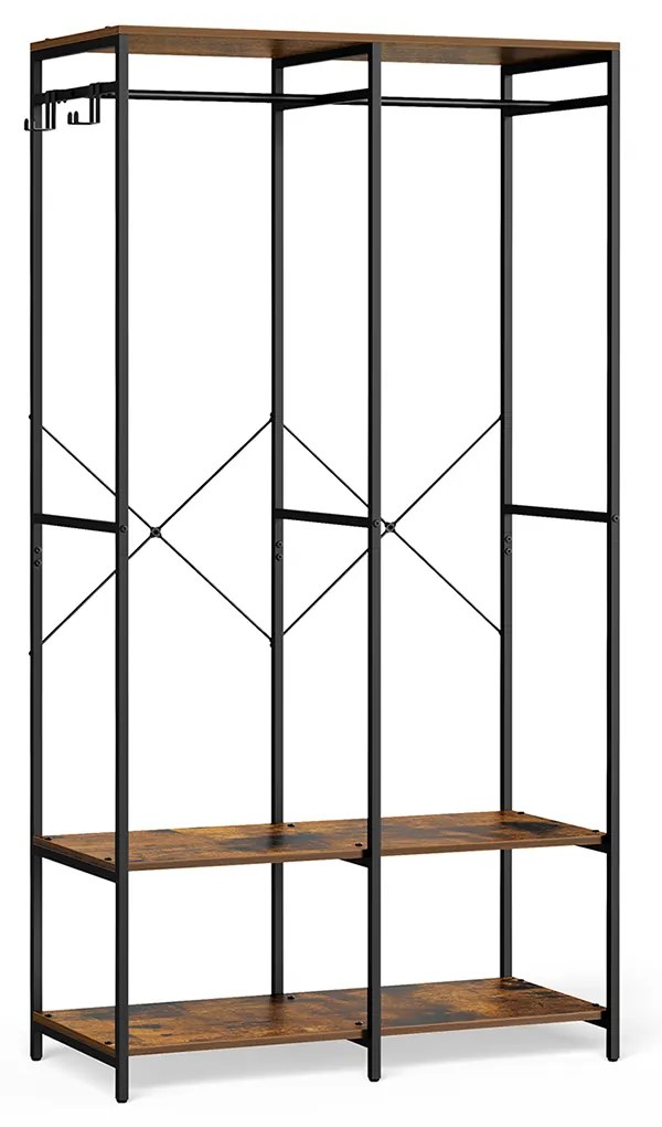 Guarda roupa aberto com barra para roupas em 40 x 94,5 x 180 cm castanho vintage