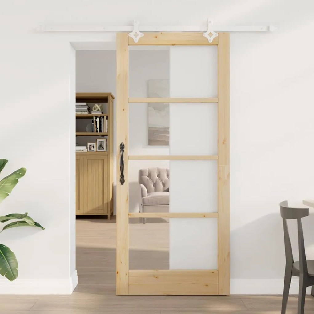 Conjunto de Porta Deslizante com Hardware vidaXL 86x198,5 cm Madeira Maciça de Pinho