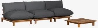Conjunto De Sala De Estar Com Sofá Reclinável Modular De 3 Peças E Mesa De Centro Em Madeira De Acácia Brina Cinza Grafito - Sklum