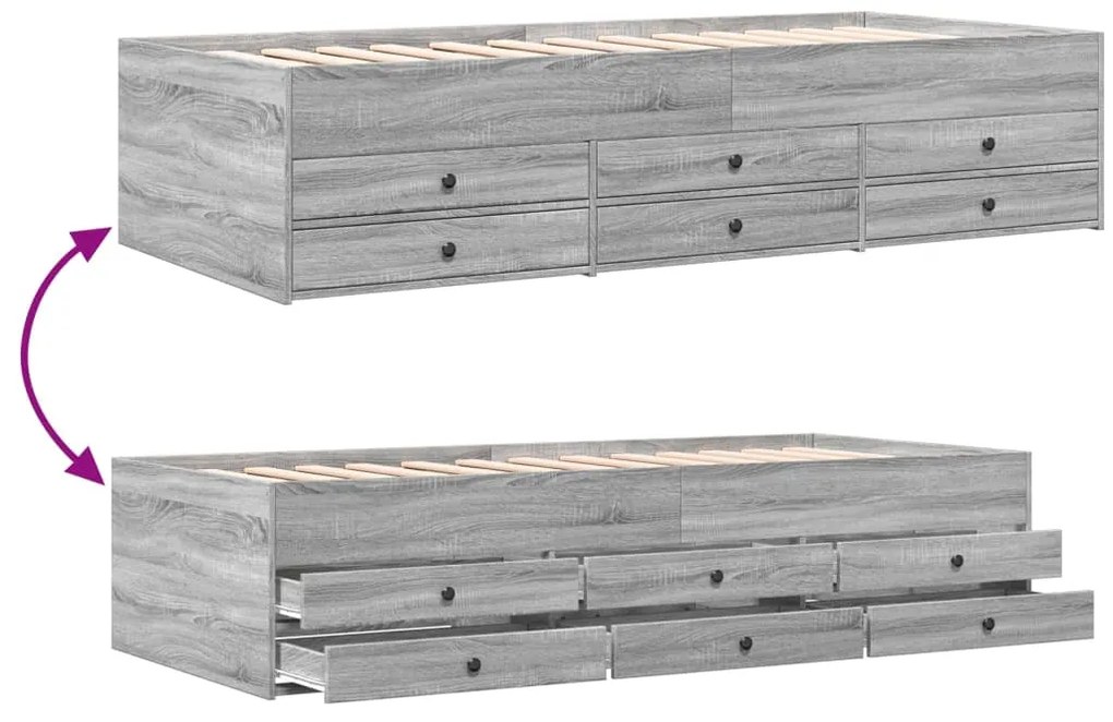 Sofá-cama com gavetas sem colchão 100x200 cm cinzento sonoma
