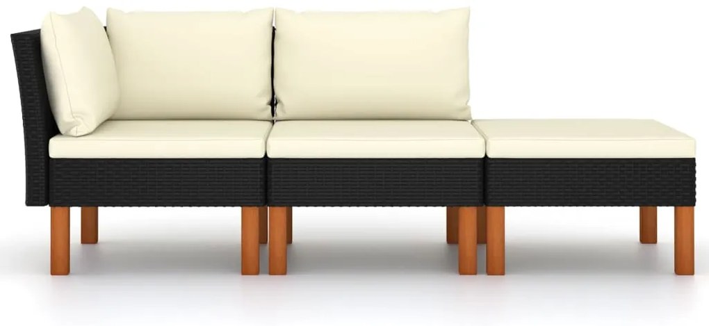 3 pcs conj. lounge jardim vime PE e madeira de eucalipto maciça