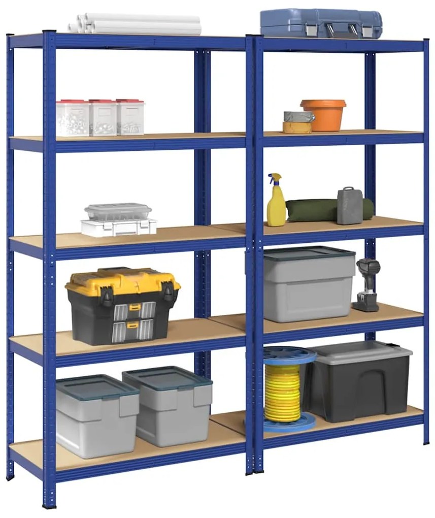 vidaXL Prateleiras de armazenamento de 5 camadas 2 pcs aço azul