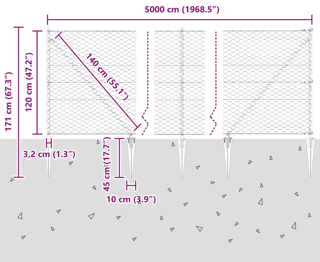 Cerca Hexagonal vidaXL Cinza 1,2x50 m Aço