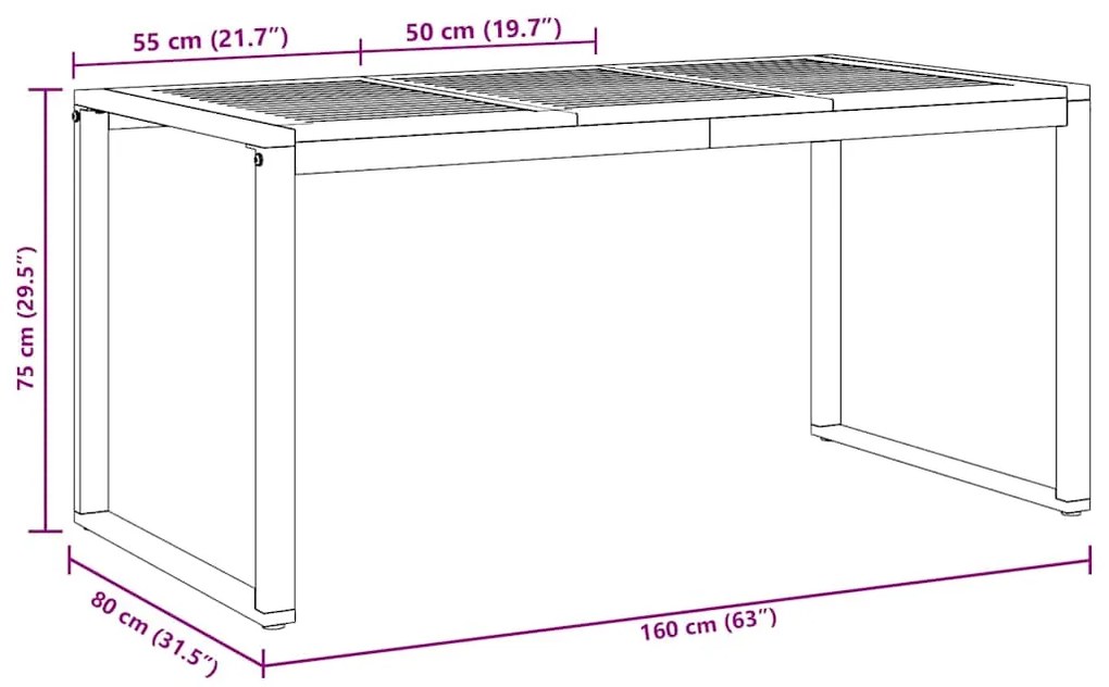 Mesa de Jantar Externa vidaXL Cinza 160x80x75 cm Aço e Madeira Sólida