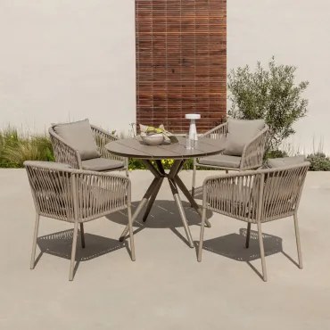 Conjunto De Mesa Redonda Valerie, Ø100 Cm, E 4 Cadeiras De Jardim De Alumínio Arhiza Classic Com Braços. Castanho Moka - Sklum