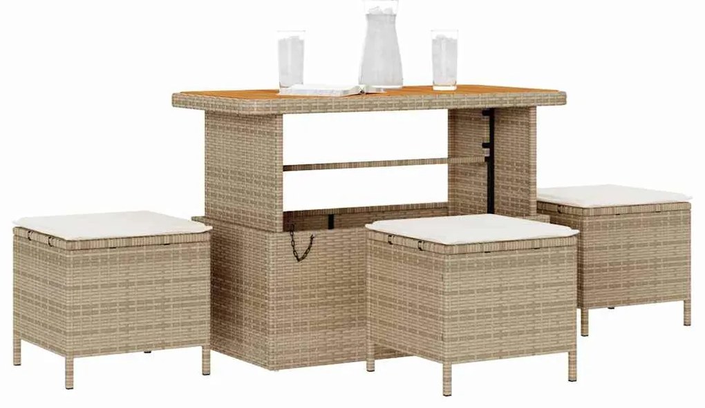 Conjunto de Jantar de Jardim em 4 Peças com Almofadas Bege em Rattan S