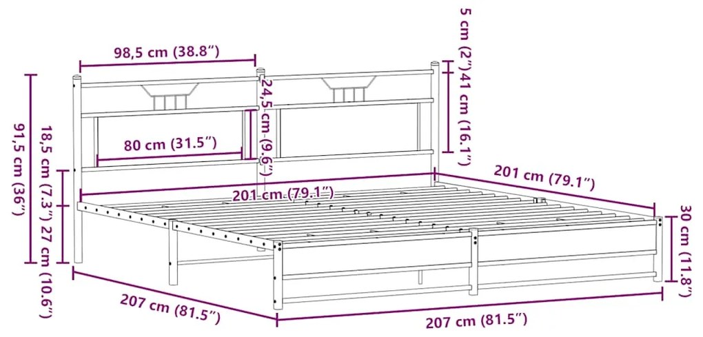 Estrutura cama sem colchão 200x200cm metal carvalho castanho