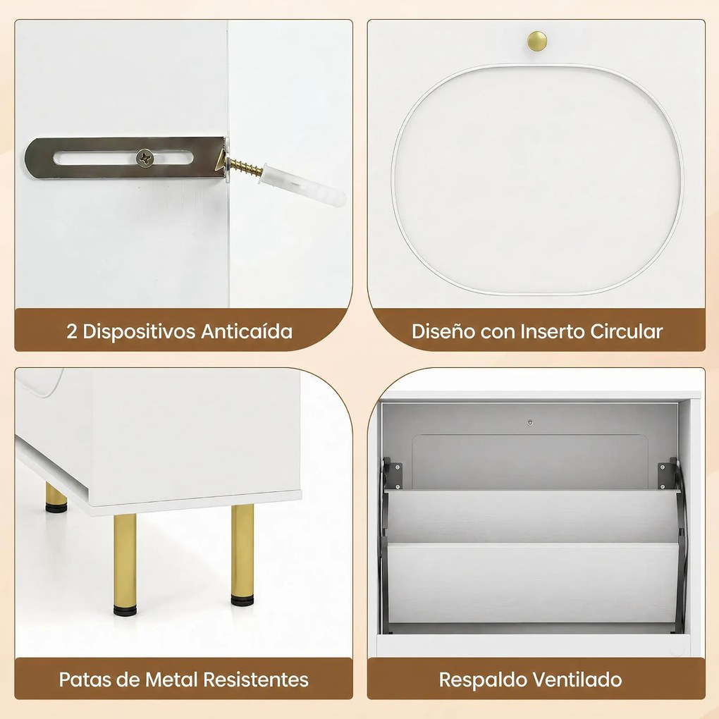 Sapateira,, Armário para Sapatos, 100 x 24 x 98 cm, 4 Portas Basculantes, Branco