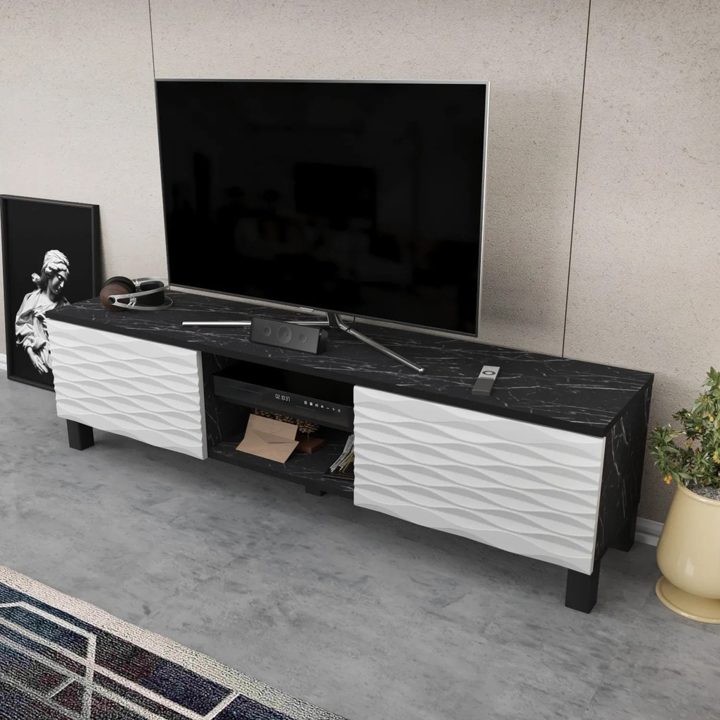 Móvel TV Lukas – Preto e Branco – 150 cm x 35 cm x 40,3 cm