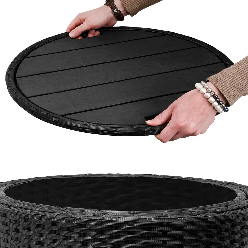 Cama jardim em Polyrattan com toldo sol e mesas telescópica Ø185cm preto/creme