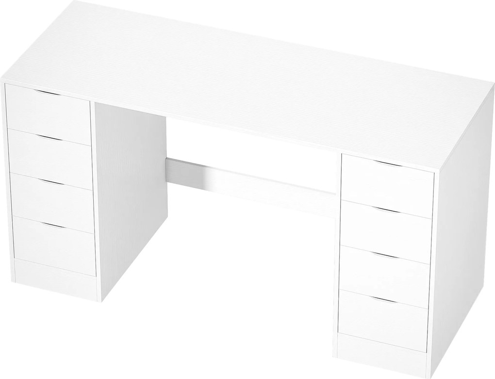 HOMCOM Escrivaninha 140 cm com 8 gavetas, mesa de escritório moderna com arrumação, aparência de madeira branca | Aosom Portugal