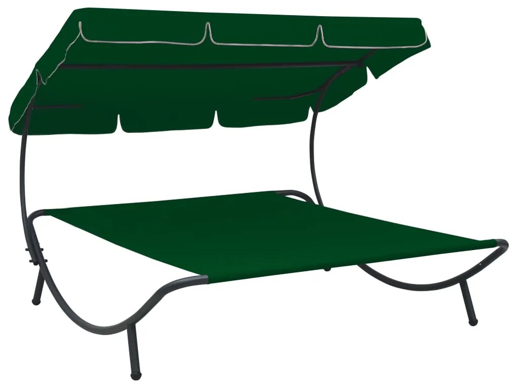 313526 vidaXL Espreguiçadeira jardim com toldo verde