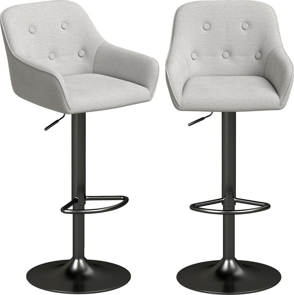 Conjunto de 2 Bancos de Bar, 46,5 x 45 x 106 cm, Altura Regulável, Cinzento