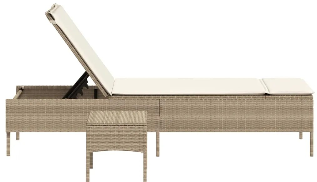 Espreguiçadeira com mesa e almofadão vime PE bege