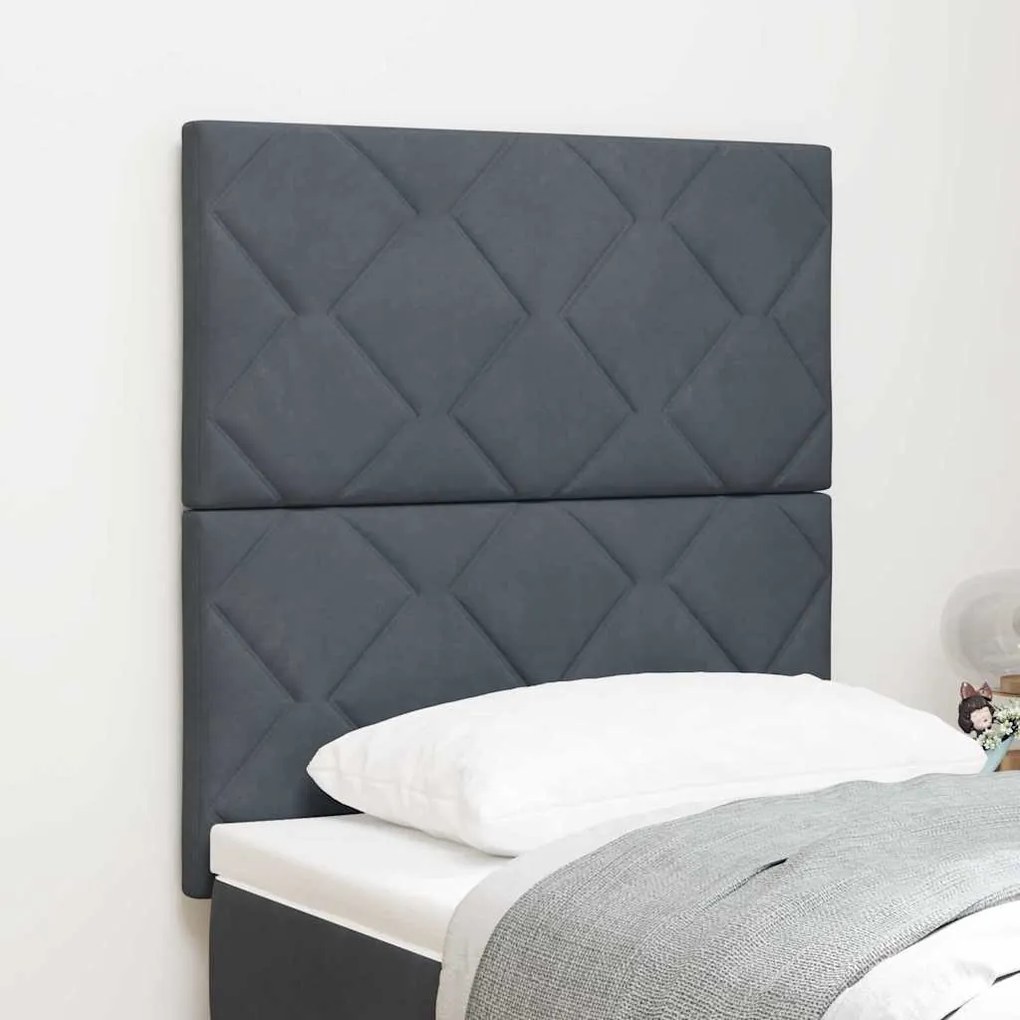 Cabeceira LED Blocos de Diamante Cinza Escuro 80 cm em Veludo