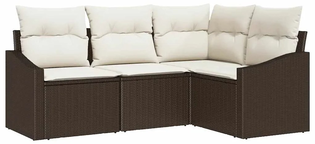 Conjunto de Jantar de Jardim 4 Peças com Almofadas Castanho de Rattan