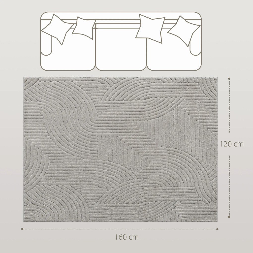 Tapete Sala de Estar 160x120 cm Tapete Pelo Curto Estilo Moderno Base Antiderrapante Tecida à Máquina Cinzento