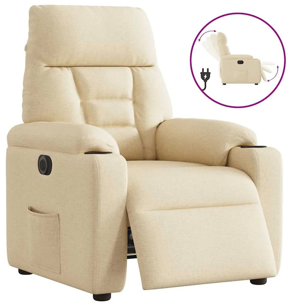 vidaXL Poltrona reclinável elétrica tecido cor creme