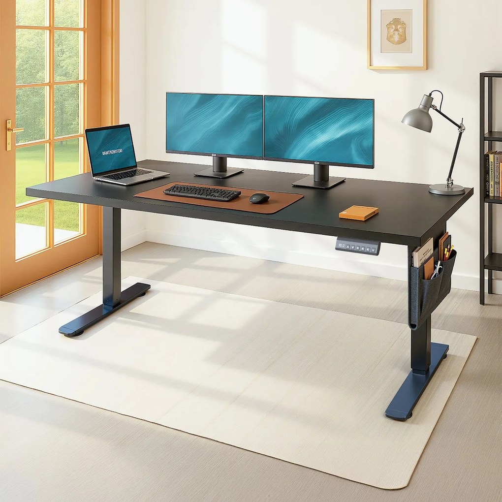 Secretária elétrica com altura ajustável,180 x 80 x (72-120) cm função de memória Preta
