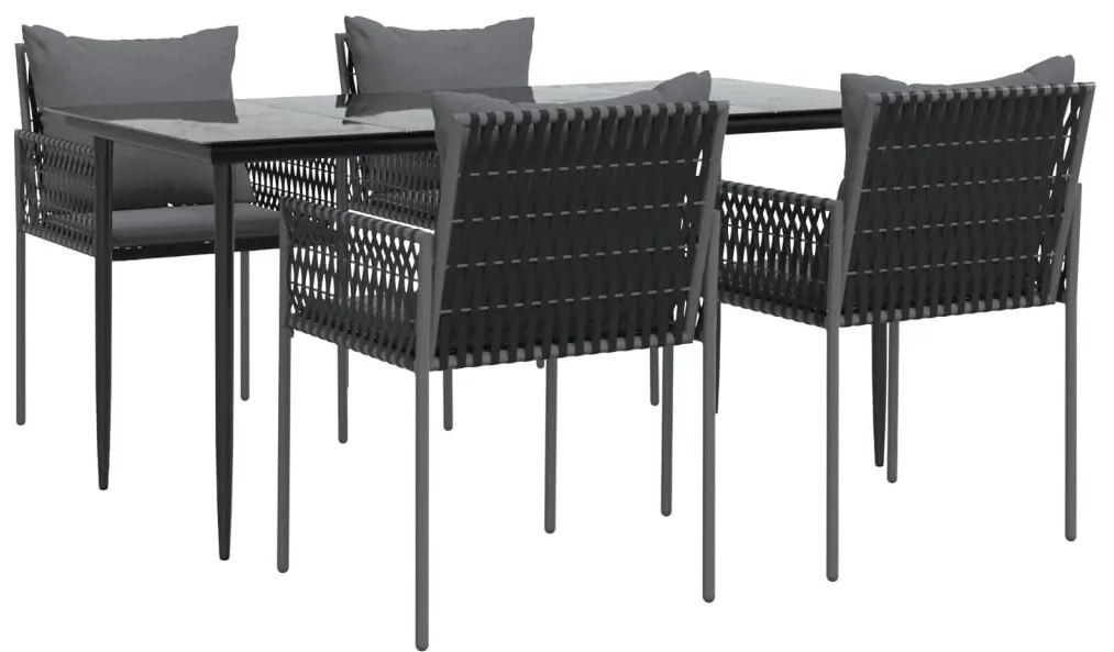 5 pcs conjunto de jantar p/ jardim c/ almofadões vime PE e aço