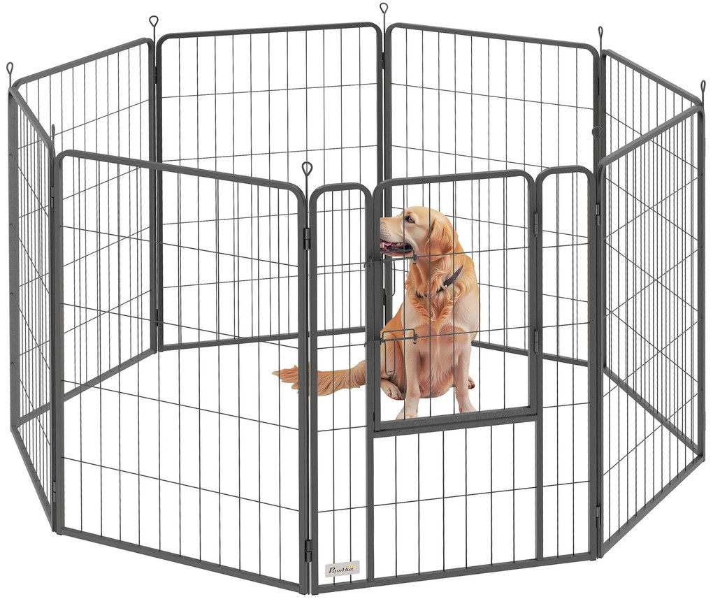 Parque para Cães de 8 Painéis 68x100 cm Parque Dobrável para Cães Médios com Portas Fecho e Estacas Preto