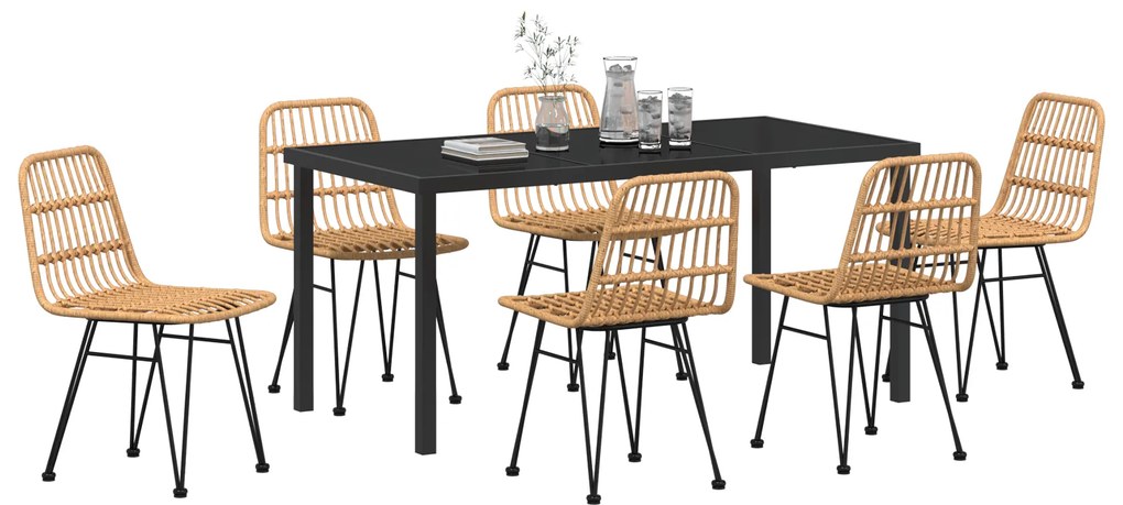 Conjunto de Jantar de Jardim de 7 Peças - Vime Poliéster Marron
