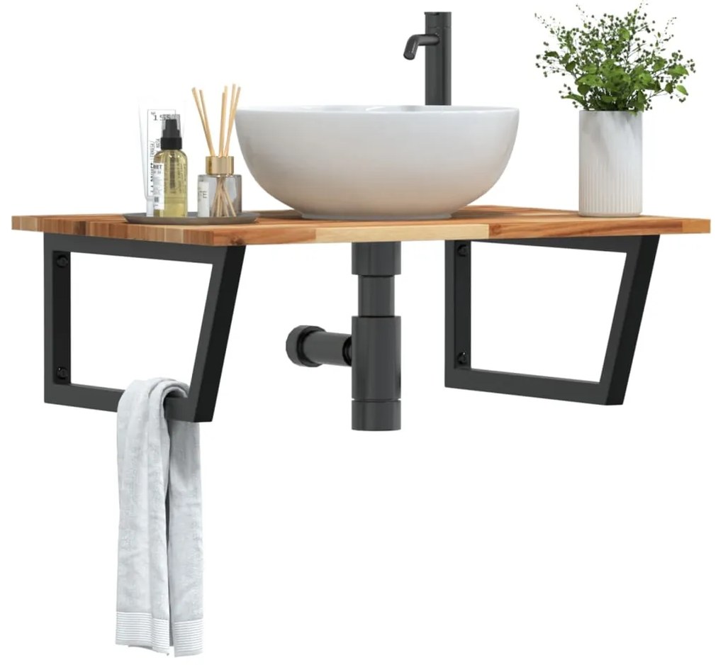 vidaXL Prateleira de parede p/ lavatório aço/madeira de acácia maciça