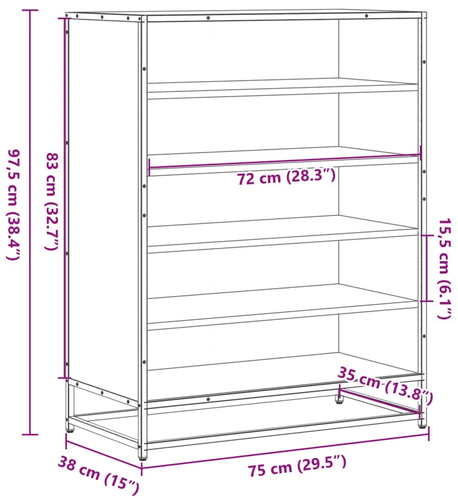 Sapateira 75x38x97,5 cm deriv. de madeira/metal cinzento sonoma