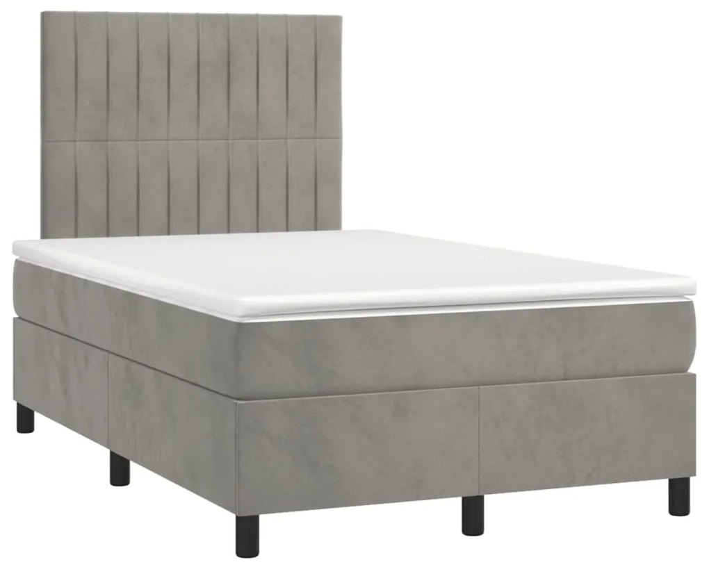 Cama box spring c/ colchão/LED 120x200 cm veludo cinzento-claro