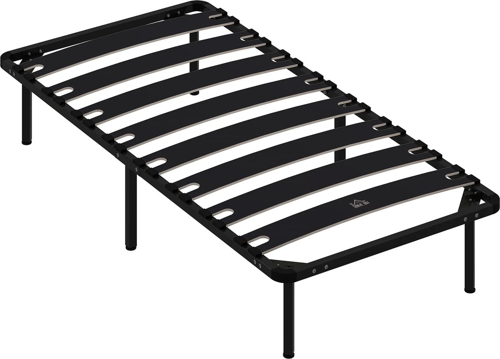HOMCOM Estrutura de Cama 90x190 cm de Aço com Espaço de Armazenamento em Madeira de Álamo Capacidade 300 kg Preto | Aosom Portugal