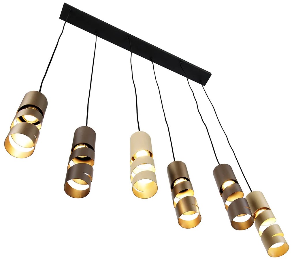 Moderne hanglamp zwart met taupe en beige 6-lichts - Stream Moderno