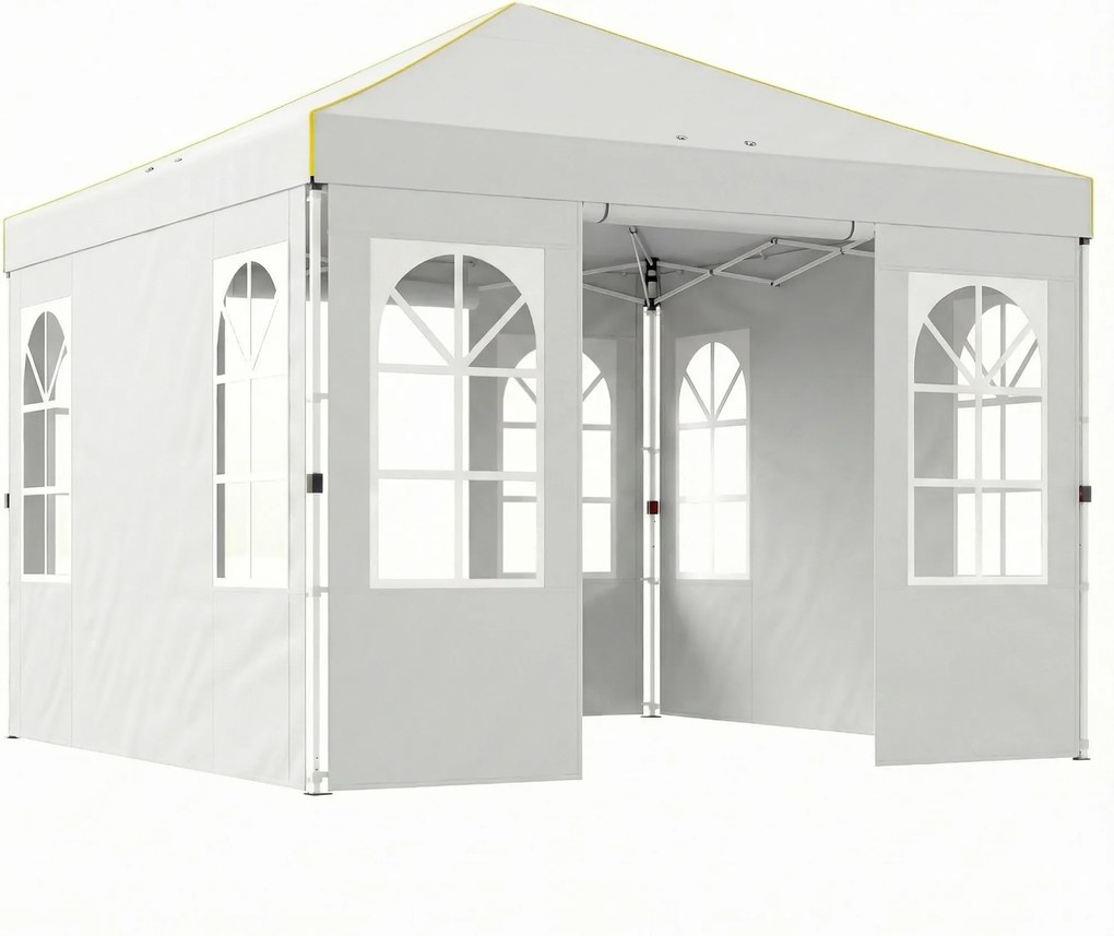 Tenda Dobrável 3x3 m Pop-up com UPF 50+, 4 Laterais Removíveis, Altura Ajustável e Bolsa de Transporte, Branco