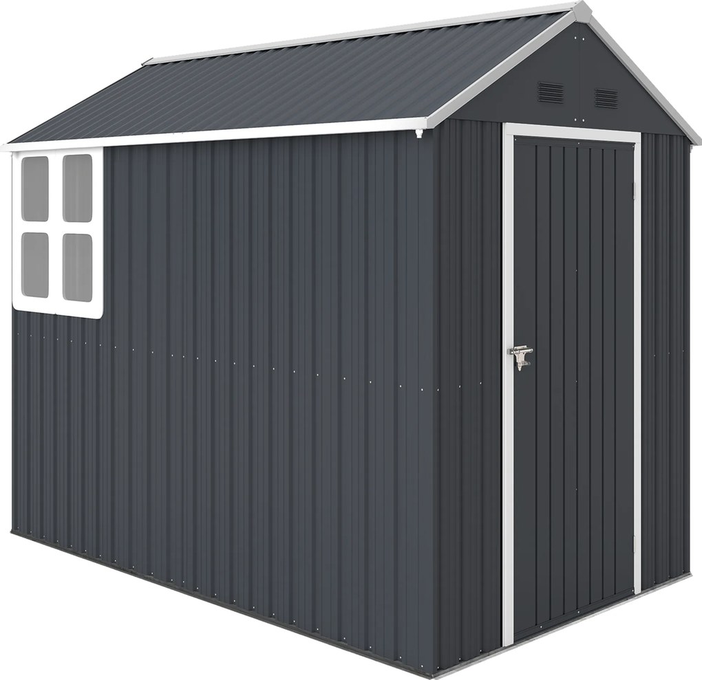 Outsunny Abrigo de jardim, casa de ferramentas metálica, porta dupla, janela, 259x172x222 cm, Cinza/Branco | Aosom Portugal