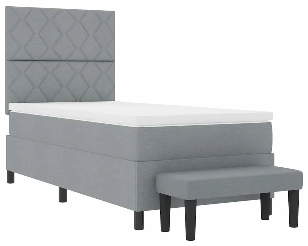 Cama Box com Colchão e Banco Cinza Claro 90x200 cm Tecido