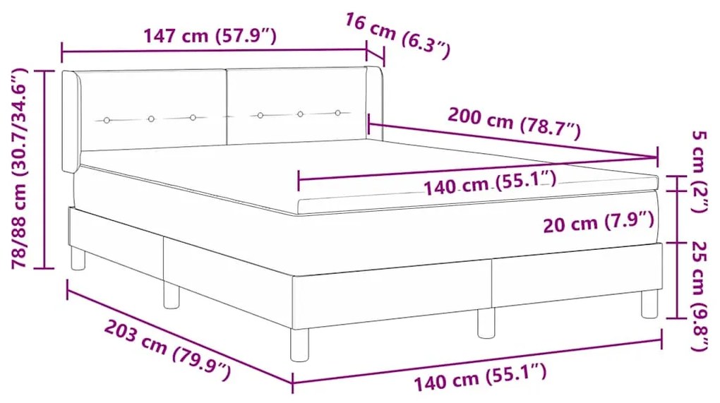 Cama Box com Colchão - Cinza Escuro, 140 x 200 cm, Tecido