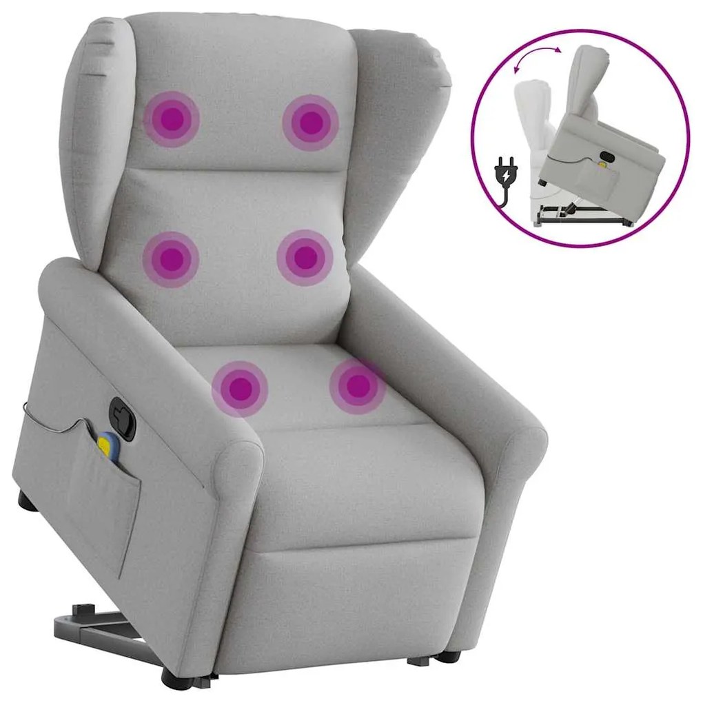 Poltrona elevatória de massagens tecido cinzento-nublado