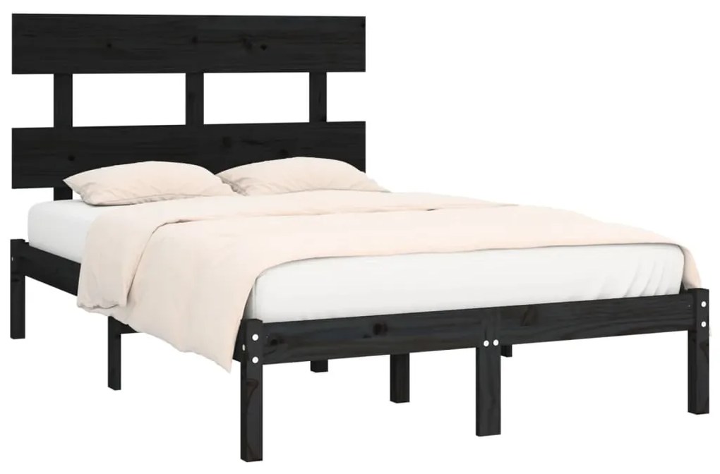 Estrutura de cama dupla 135x190 cm madeira maciça preto