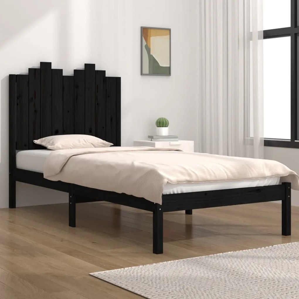 Estrutura de cama pequena solteiro 75x190 cm pinho maciço preto