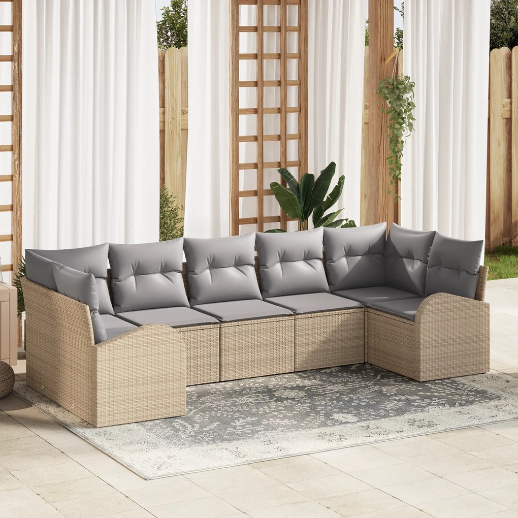 Conjunto de Sofá de Jardim vidaXL com Almofadas Bege Rattan Sintético,