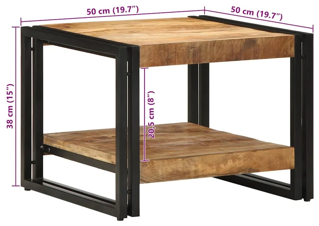 Mesa de centro 50x50x38 cm madeira de mangueira áspera maciça