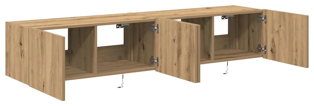 Armários de TV vidaXL com luzes LED 2 pcs Carvalho Artesanal 80x35x31