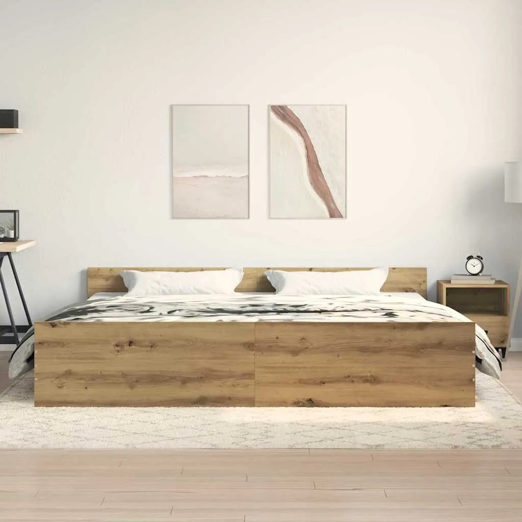Cama vidaXL Artisan Carvalho 200x200 cm Madeira Ingenierada