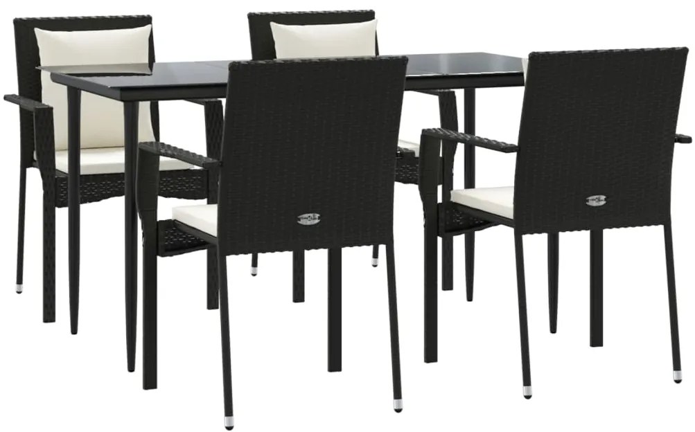 5 pcs conjunto de jantar p/ jardim c/ almofadões vime PE preto
