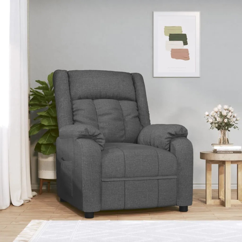 vidaXL Poltrona reclinável tecido cinzento-escuro